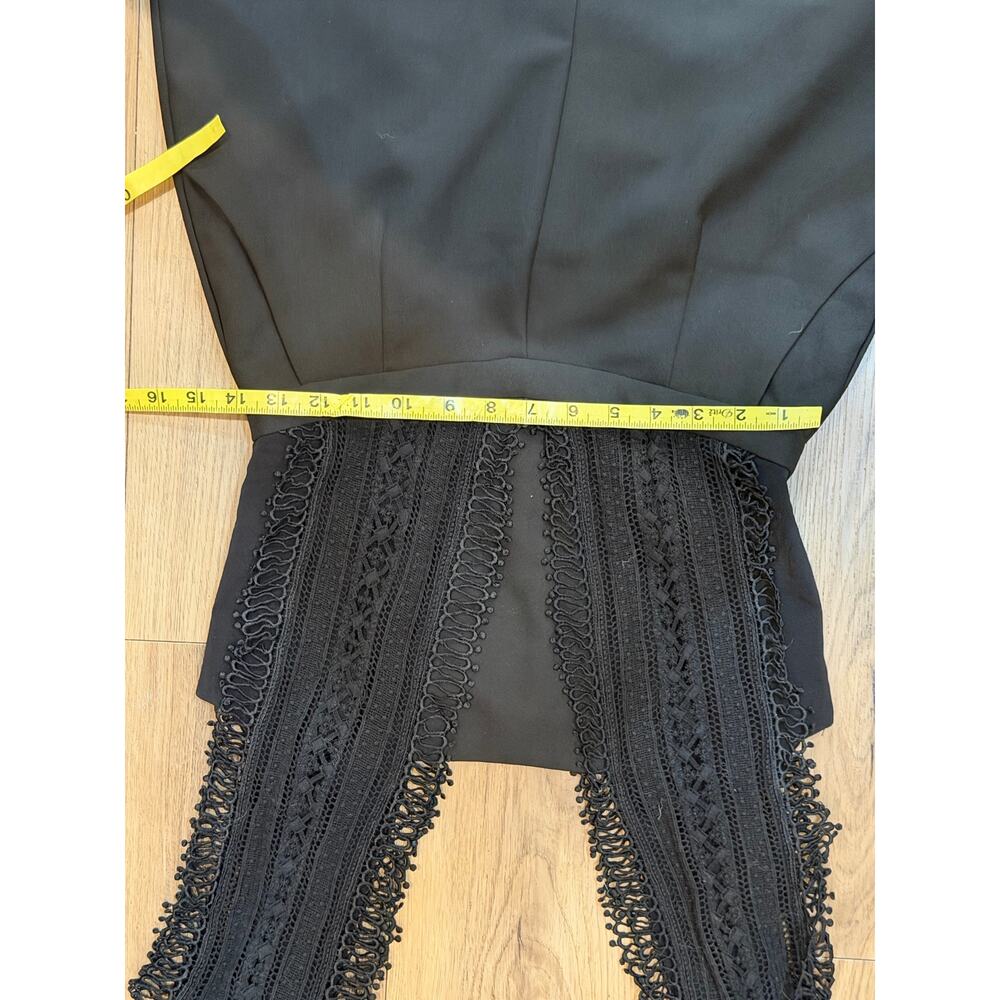 Greylin Black Lace Crochet Bodice Romper Size 8 Deep V Fringe Trim Night Out - Picture 6 of 8